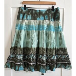 Conrad C Collection Vintage Boho Tie Dye Paisley Flared Midi Skirt M Green Teal